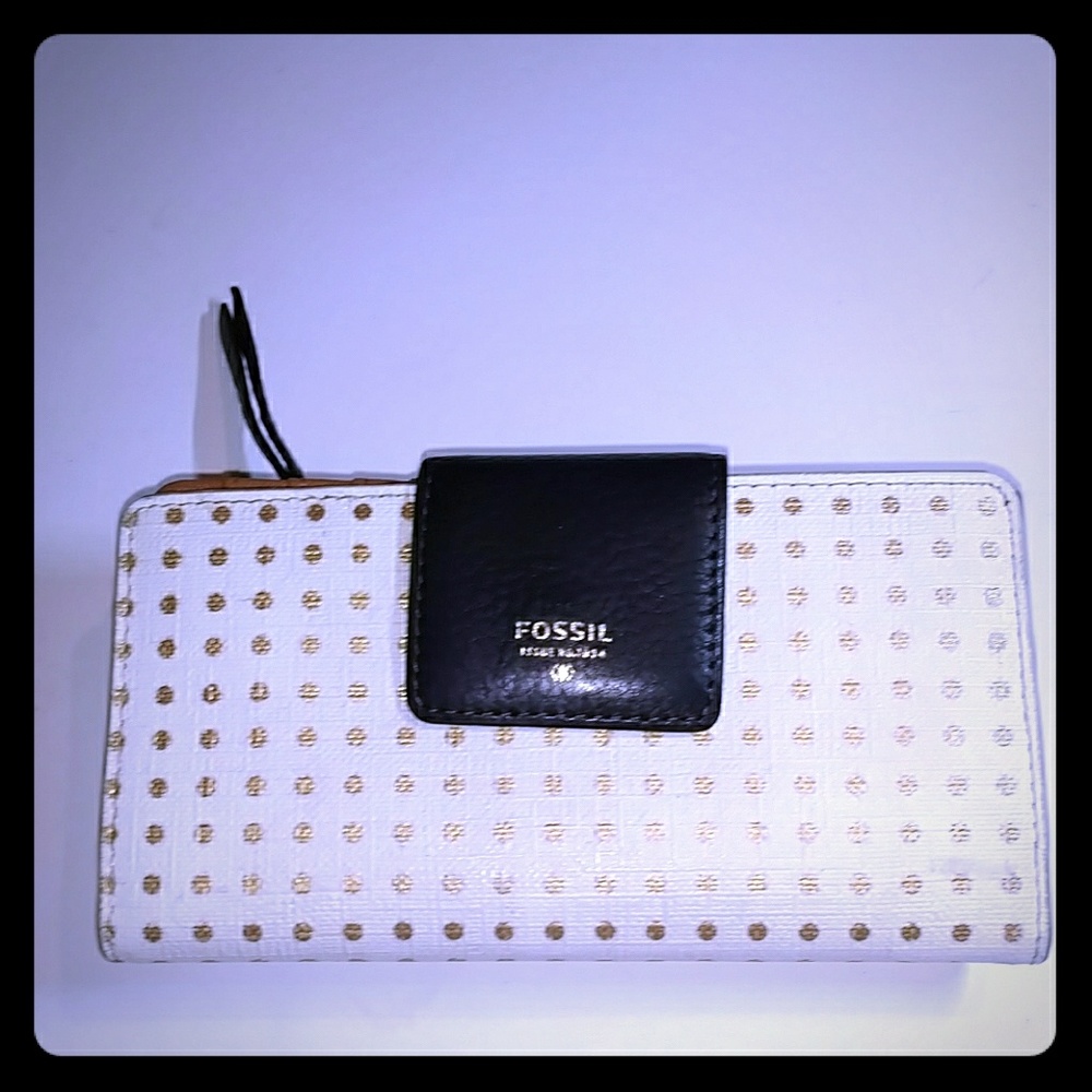 Fossil Bi-Fold Wallet In White & Gold Poka Dots - image 1